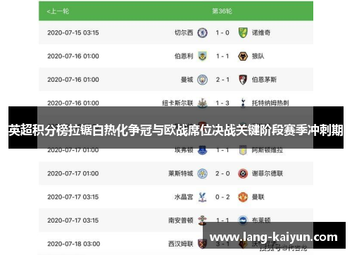 英超积分榜拉锯白热化争冠与欧战席位决战关键阶段赛季冲刺期