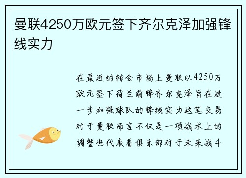 曼联4250万欧元签下齐尔克泽加强锋线实力 曼联4250万欧元签下齐尔克泽加强锋线实力